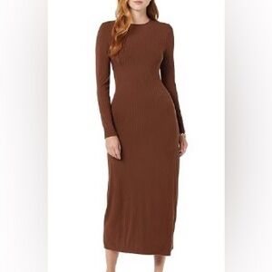 Amazon Essentials Women's Ribbed Long Sleeve Open Back Maxi Dress Brown Large